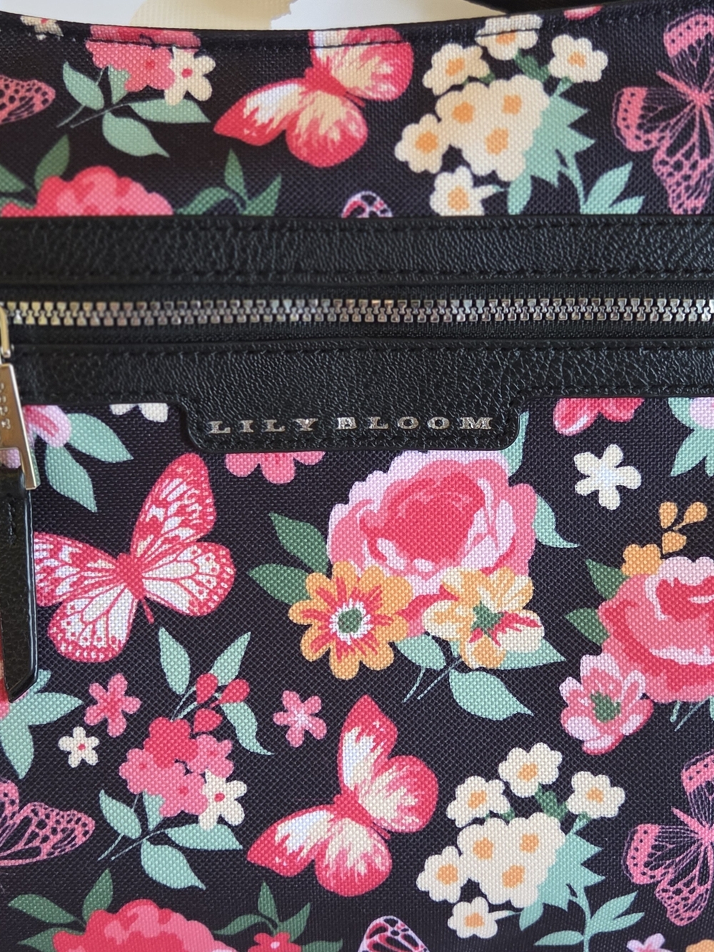 Lily Bloom Black Floral & Butterfly Tote Purse - Picture 11 of 12